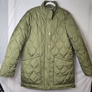 J. Crew Signature Puffer Olive Green Quilted Jacket Size Large T